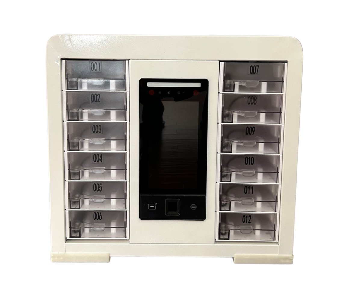CPC-12 compact white smart cell phone cabinet with 12 transparent doors