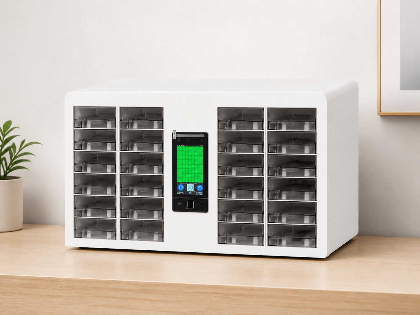 CPC-24 compact phone cabinet on a clean desk